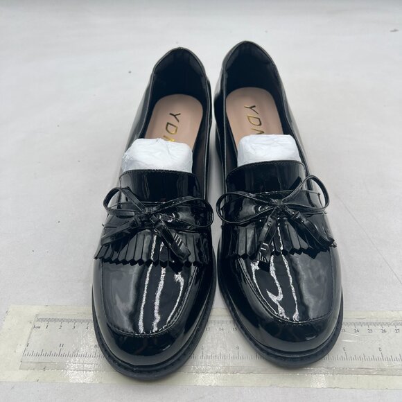 YDN Black Round Toe Tassel Pumps Bow Slip on Penny Loafers Chunky Low Heel Shoes - Picture 3 of 8